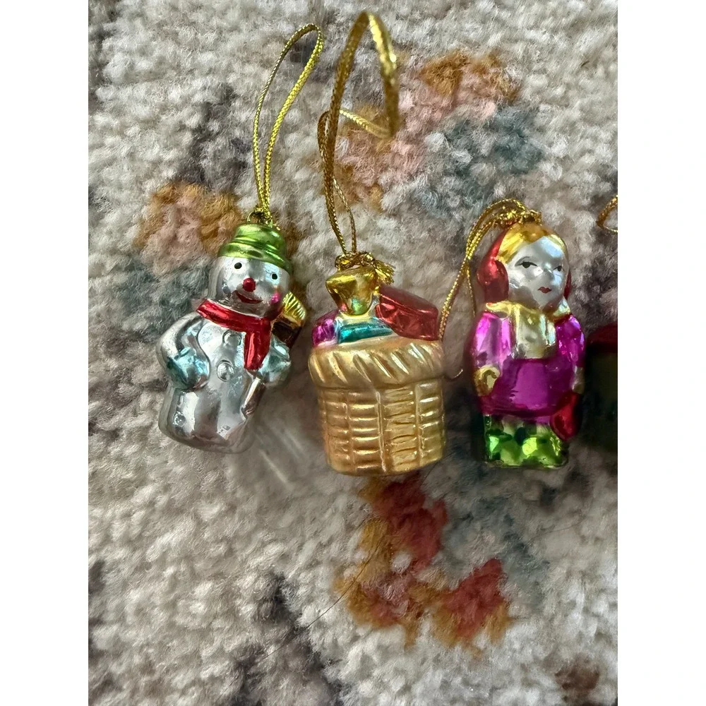 Vintage Mercury Glass Christmas Ornaments Set 4‎ Snowman Angel Cottage Miniature